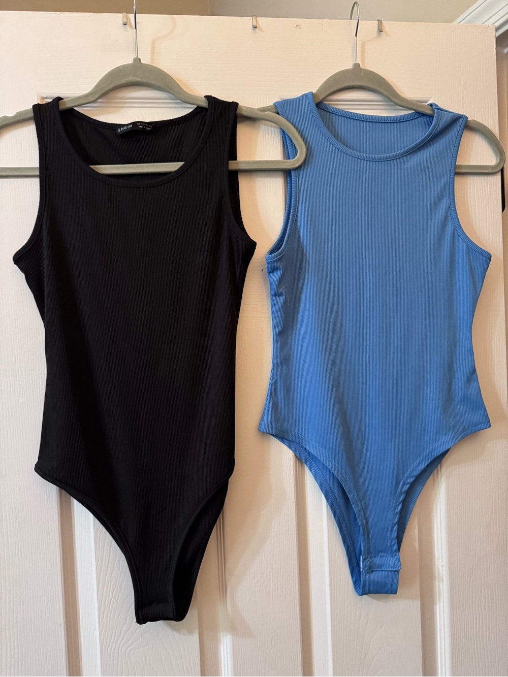 2 Ribbed Tank One-Piece Bodysuit in Black and Blue SHEIN  4 FOR $20 SALE!